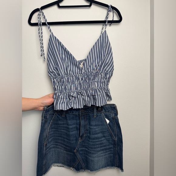 Sim & Sam Backless Scrunch Tank Top Blue & White Stripes NWT - Picture 8 of 8